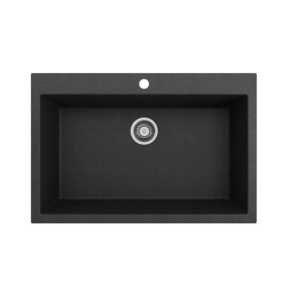 Campino Uno Dual Mount Granite Composite 33 in. Single Bowl Kitchen Sink with Strainer in Matte Black