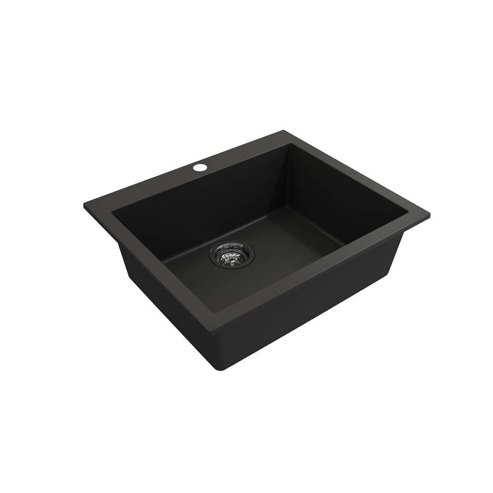 Campino Uno Dual Mount Granite Composite 24 in. Single Bowl Kitchen Sink with Strainer in Matte Black