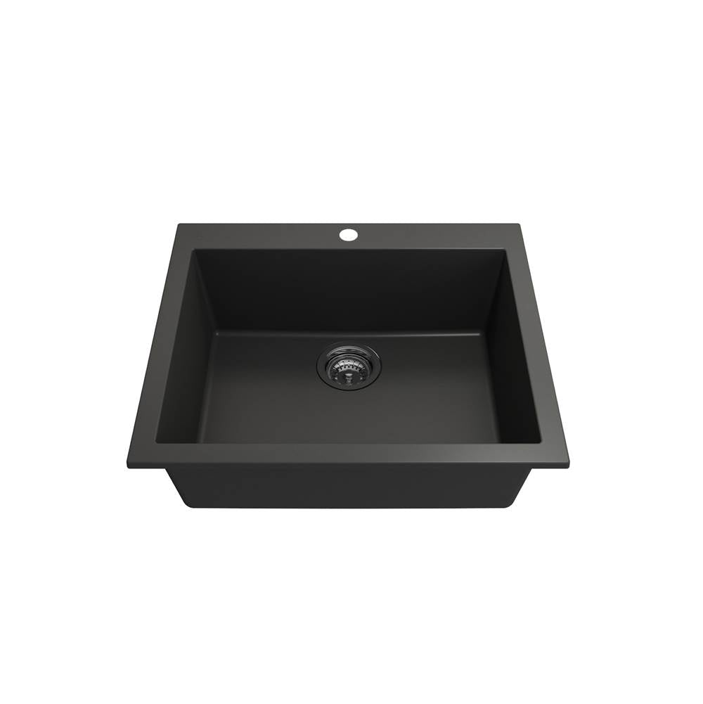 Campino Uno Dual Mount Granite Composite 24 in. Single Bowl Kitchen Sink with Strainer in Matte Black