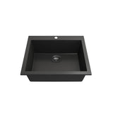 Campino Uno Dual Mount Granite Composite 24 in. Single Bowl Kitchen Sink with Strainer in Matte Black