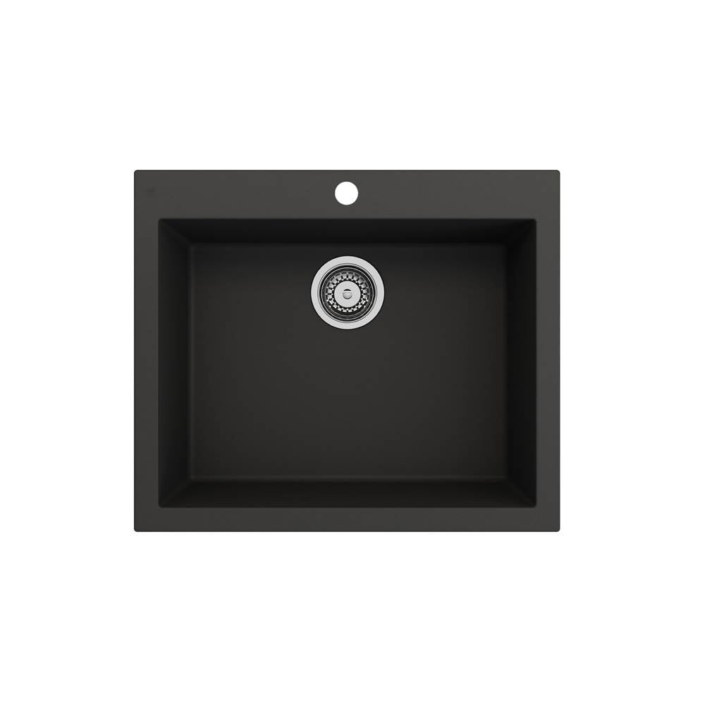 Campino Uno Dual Mount Granite Composite 24 in. Single Bowl Kitchen Sink with Strainer in Matte Black