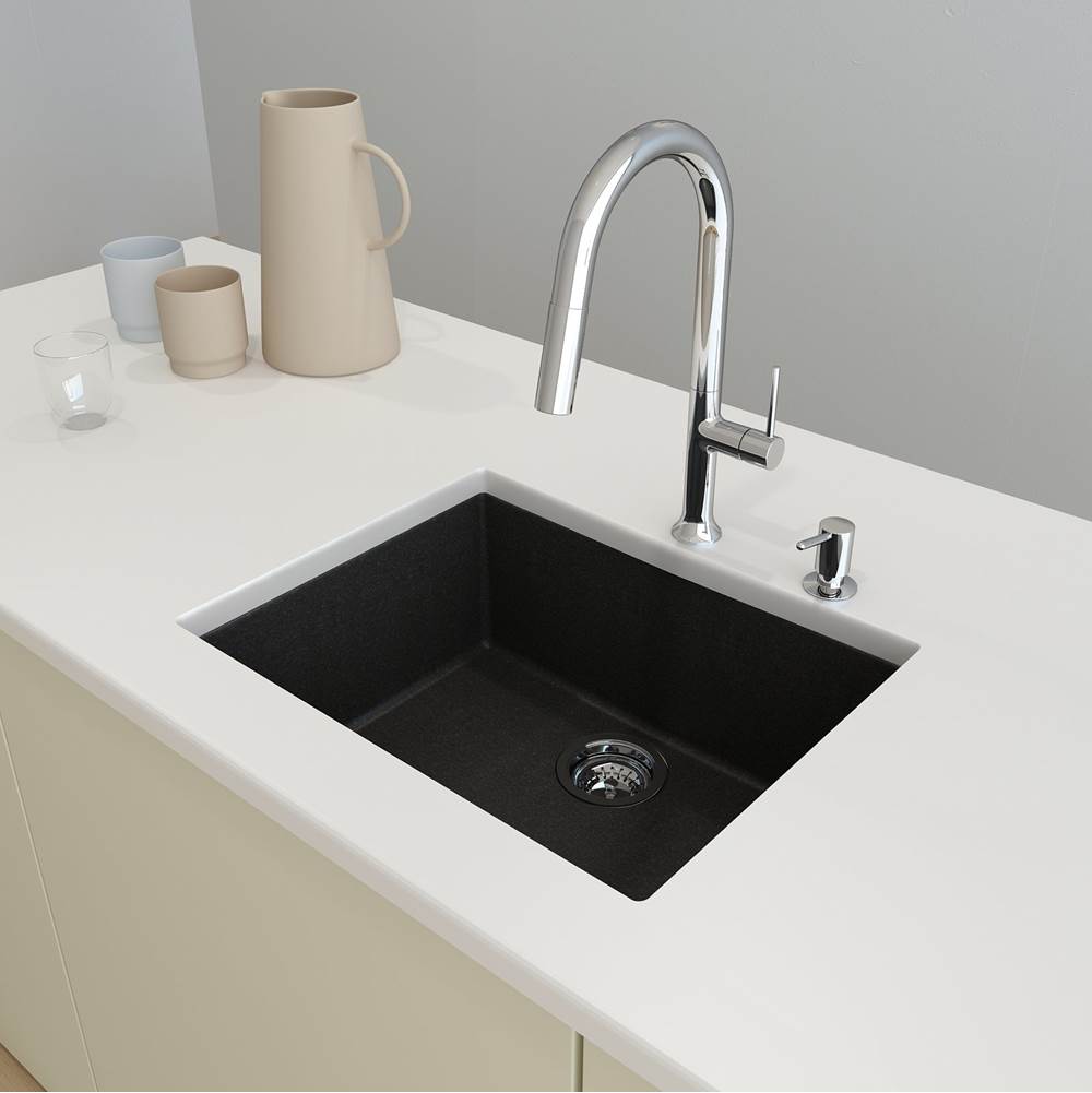 BOCCHI - Campino Uno Dual Mount Granite Composite 24 in. Single Bowl Kitchen Sink with Strainer in Metallic Black - Metallic Black