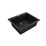 Campino Uno Dual Mount Granite Composite 24 in. Single Bowl Kitchen Sink with Strainer in Matte Black