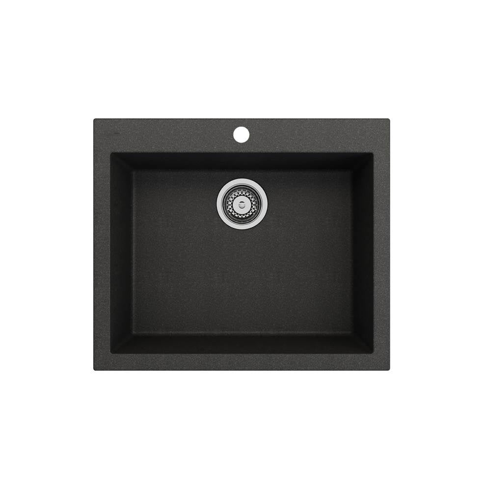Campino Uno Dual Mount Granite Composite 24 in. Single Bowl Kitchen Sink with Strainer in Matte Black
