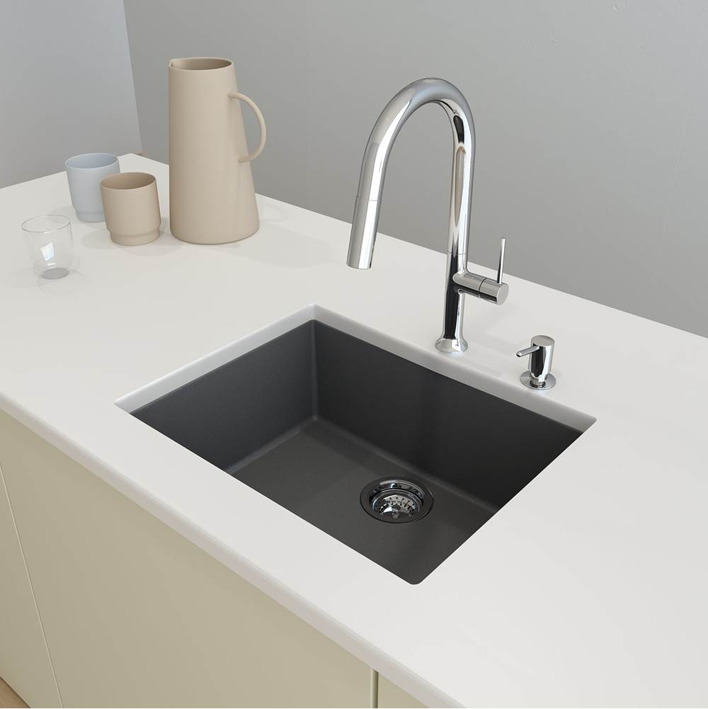 BOCCHI - Campino Uno Dual Mount Granite Composite 24 in. Single Bowl Kitchen Sink with Strainer in Concrete Gray - Concrete Gray