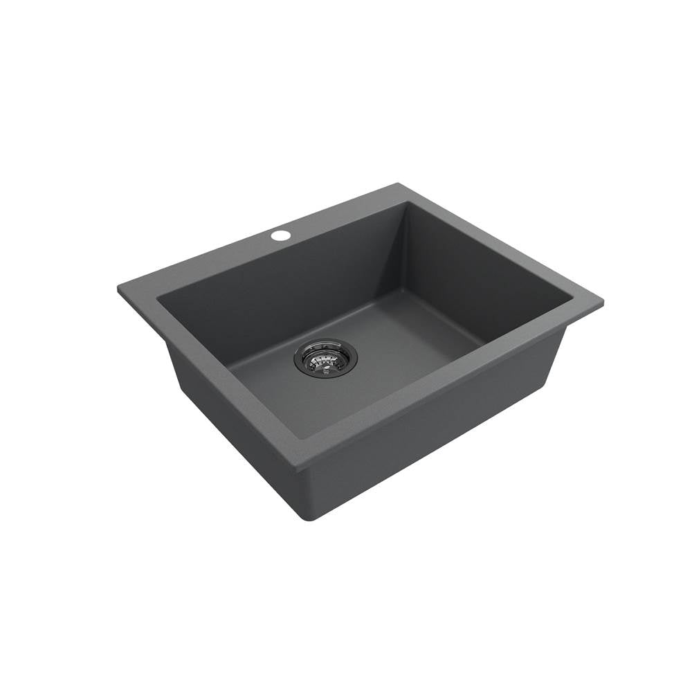 Campino Uno Dual Mount Granite Composite 24 in. Single Bowl Kitchen Sink with Strainer in Matte Black