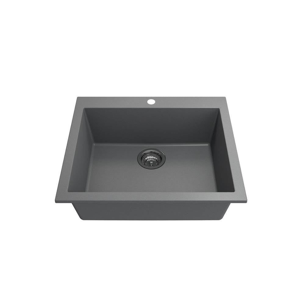 Campino Uno Dual Mount Granite Composite 24 in. Single Bowl Kitchen Sink with Strainer in Matte Black
