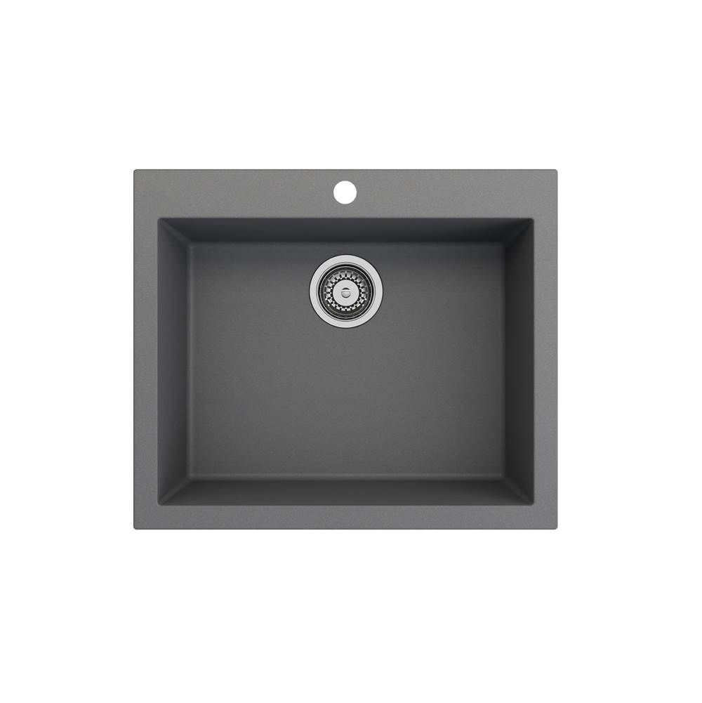 Campino Uno Dual Mount Granite Composite 24 in. Single Bowl Kitchen Sink with Strainer in Matte Black