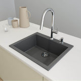 Campino Uno Dual Mount Granite Composite 24 in. Single Bowl Kitchen Sink with Strainer in Matte Black