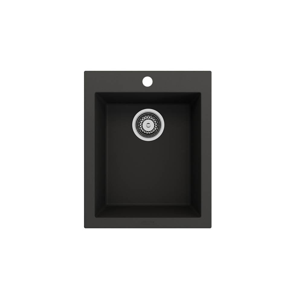 Campino Uno Dual Mount Granite Composite 16 in. Single Bowl Bar Sink with Strainer in Matte Black