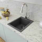 Campino Uno Dual Mount Granite Composite 16 in. Single Bowl Bar Sink with Strainer in Matte Black
