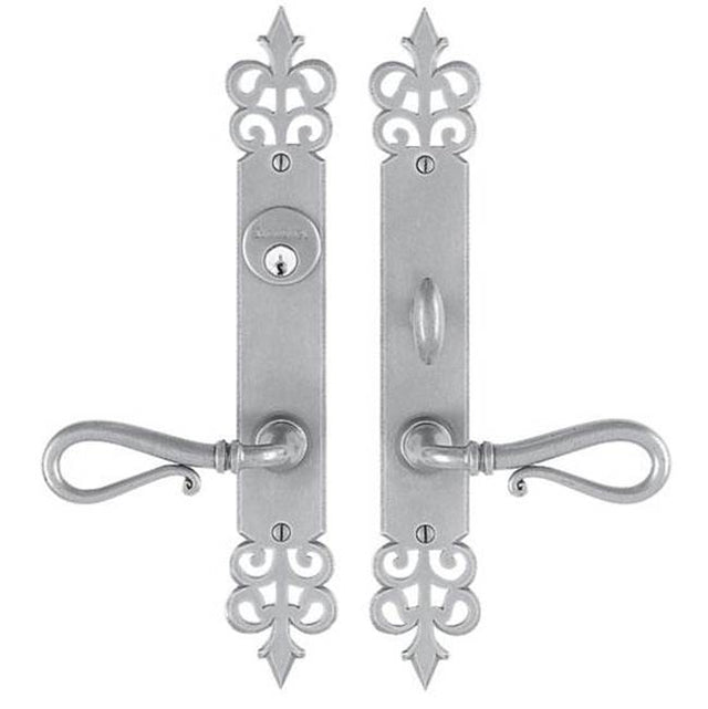 Bouvet - Entrance Lever Set for interior or exterior door - Complete single cylinder set for 2 1/4'' door - Pewter 012
