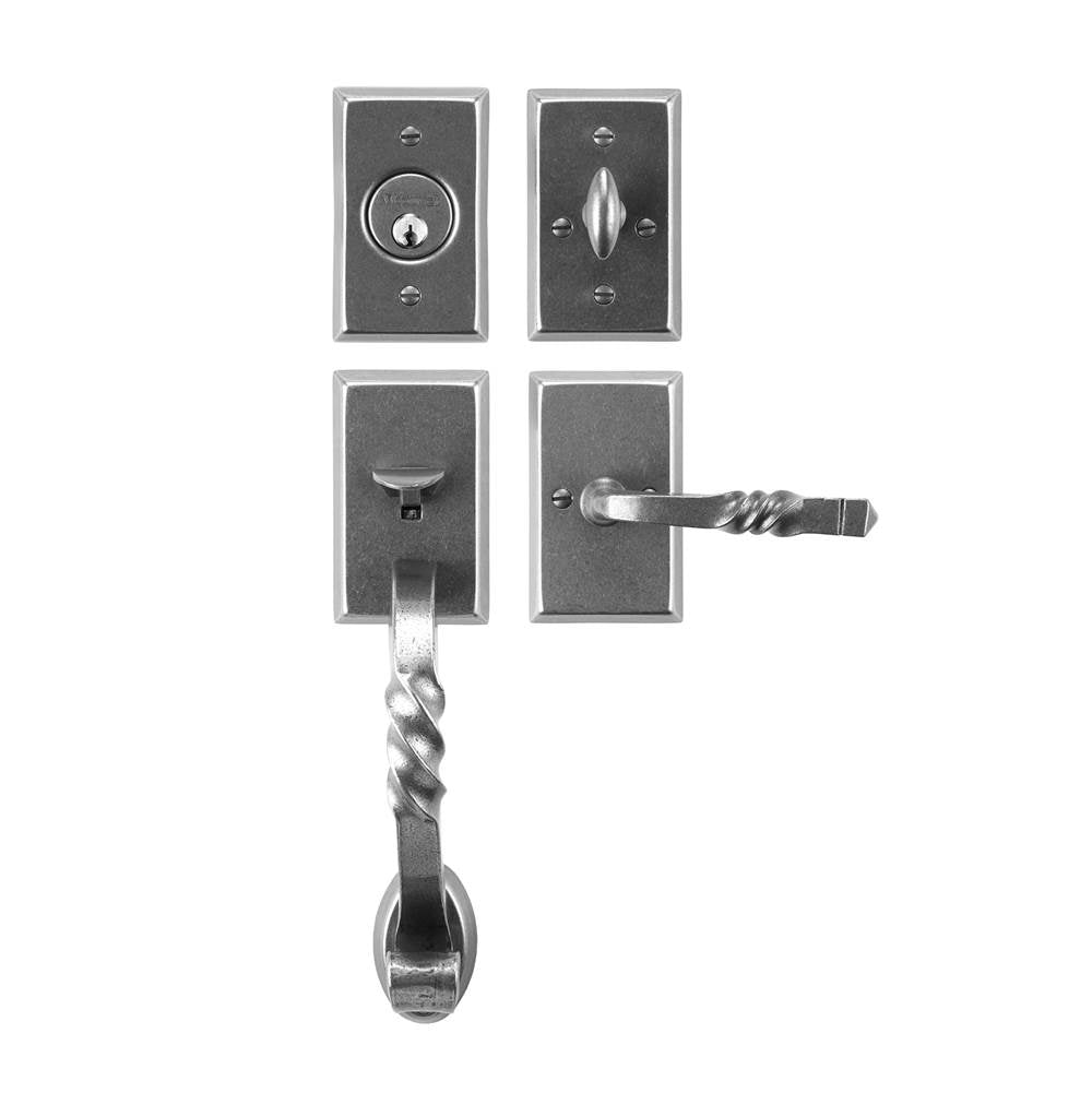 Bouvet - Tubular Entrance Handle Set - Complete single cylinder set for 1 3/4'' door - Pewter 012