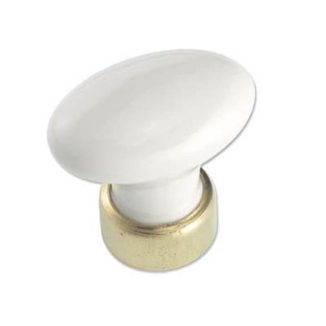 Bouvet - Oval porcelain button - White porcelaine / Polished nickel 064