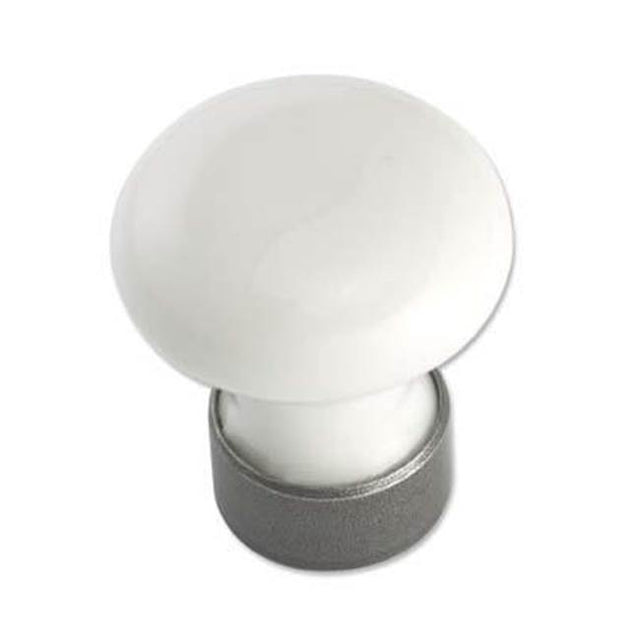 Bouvet - Round Porcelaine Knob - White porcelaine / Polished nickel 064