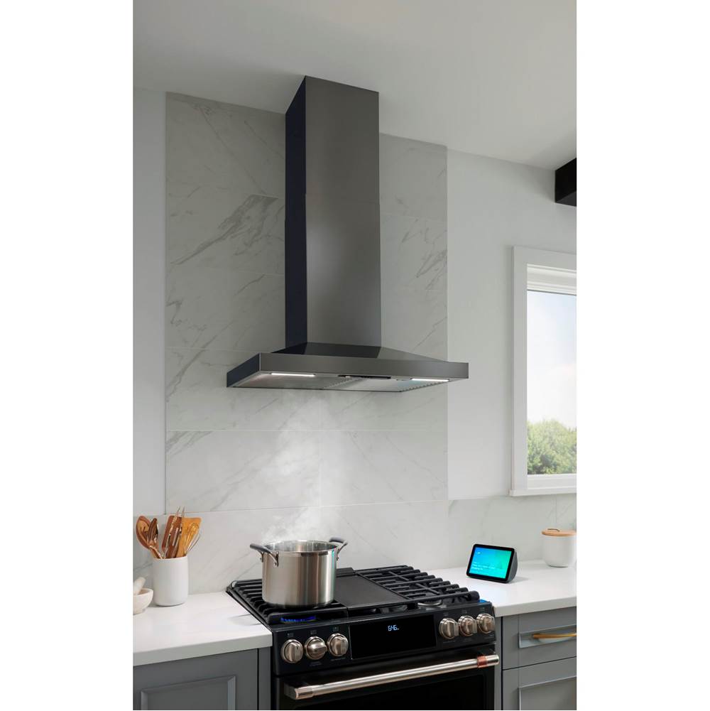 30-Inch Wall Mount Chimney Hood W/ Smartsense And Voice Control, 650 Max Blower Cfm, Black Stainless