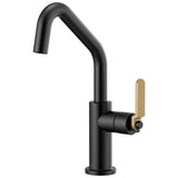 Brizo - Litze Bar Faucet with Angled Spout and Industrial Handle Kit - Matte Black With Luxe Gold