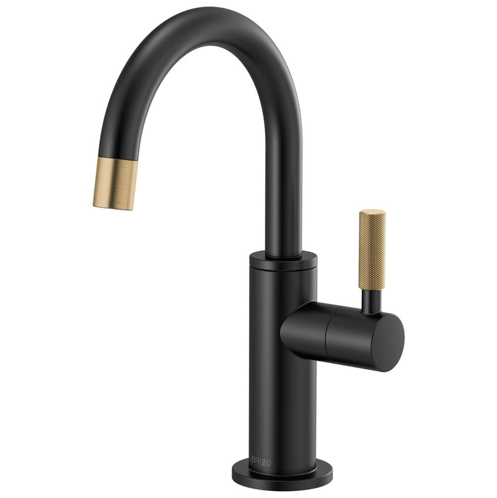 Brizo - Litze Beverage Faucet with Arc Spout and Knurled Handle - Matte Black With Luxe Gold