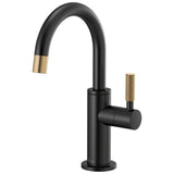 Brizo - Litze Beverage Faucet with Arc Spout and Knurled Handle - Matte Black With Luxe Gold