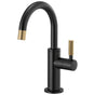 Brizo - Litze Beverage Faucet with Arc Spout and Knurled Handle - Matte Black With Luxe Gold