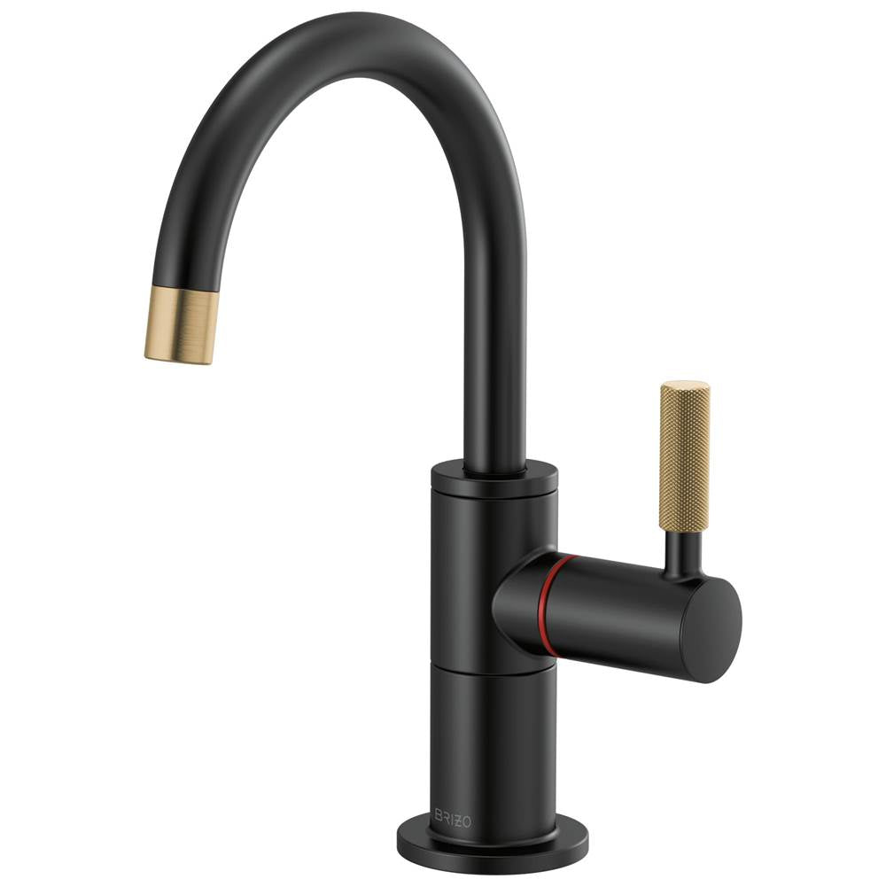 Brizo - Litze Instant Hot Faucet with Arc Spout and Knurled Handle - Matte Black With Luxe Gold
