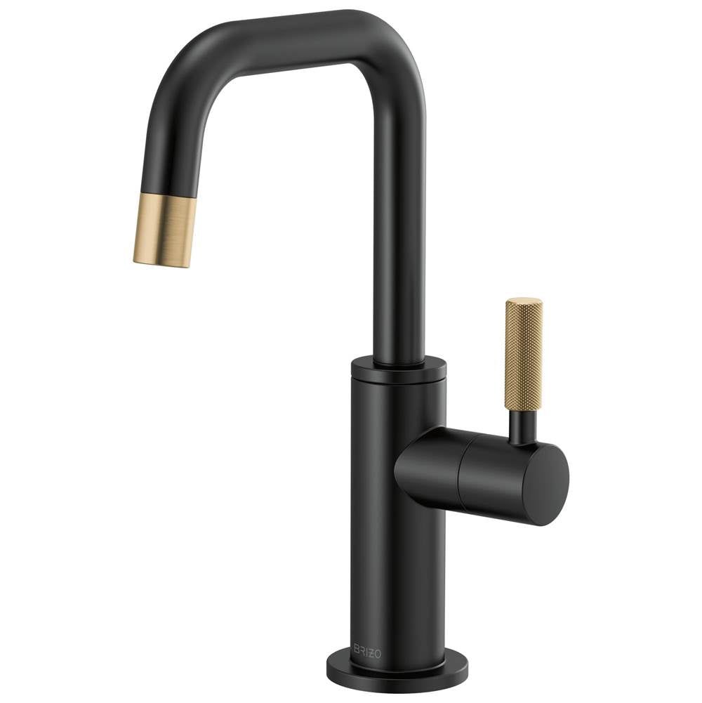 Brizo - Litze Beverage Faucet with Square Spout and Knurled Handle - Matte Black With Luxe Gold