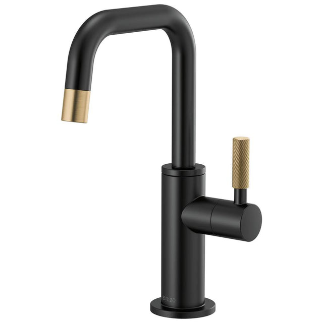 Brizo - Litze Beverage Faucet with Square Spout and Knurled Handle - Matte Black With Luxe Gold