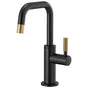 Brizo - Litze Beverage Faucet with Square Spout and Knurled Handle - Matte Black With Luxe Gold