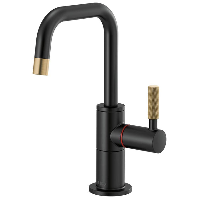 Brizo - Litze Instant Hot Faucet with Square Spout and Knurled Handle - Matte Black With Luxe Gold