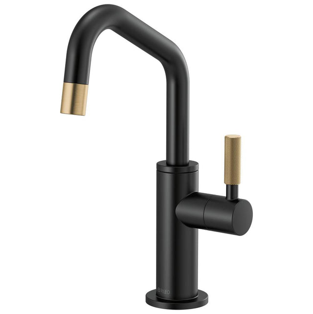 Brizo - Litze Beverage Faucet with Angled Spout and Knurled Handle - Matte Black With Luxe Gold
