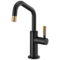 Brizo - Litze Beverage Faucet with Angled Spout and Knurled Handle - Matte Black With Luxe Gold