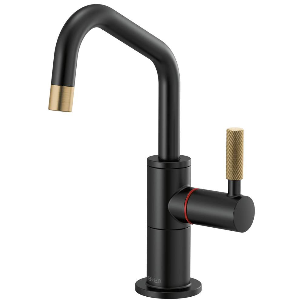 Brizo - Litze Instant Hot Faucet with Angled Spout and Knurled Handle - Matte Black With Luxe Gold
