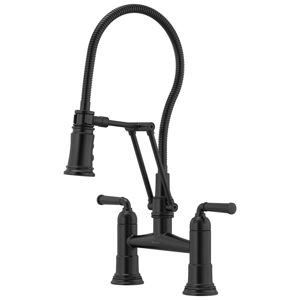 Brizo - Rook Articulating Bridge Faucet with Finished Hose - Matte Black
