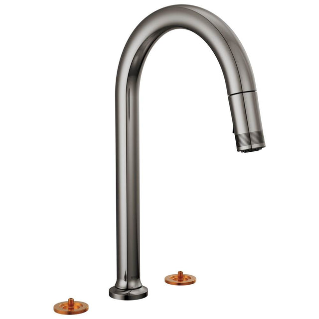 Brizo - Kintsu Widespread Pull-Down Faucet with Arc Spout - Less Handles - Brilliance Black Onyx