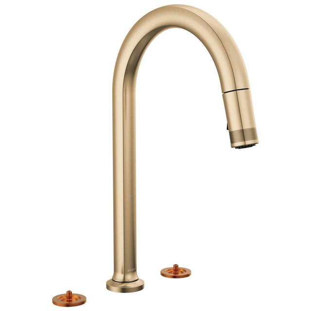 Brizo - Kintsu Widespread Pull-Down Faucet with Arc Spout - Less Handles - Luxe Gold