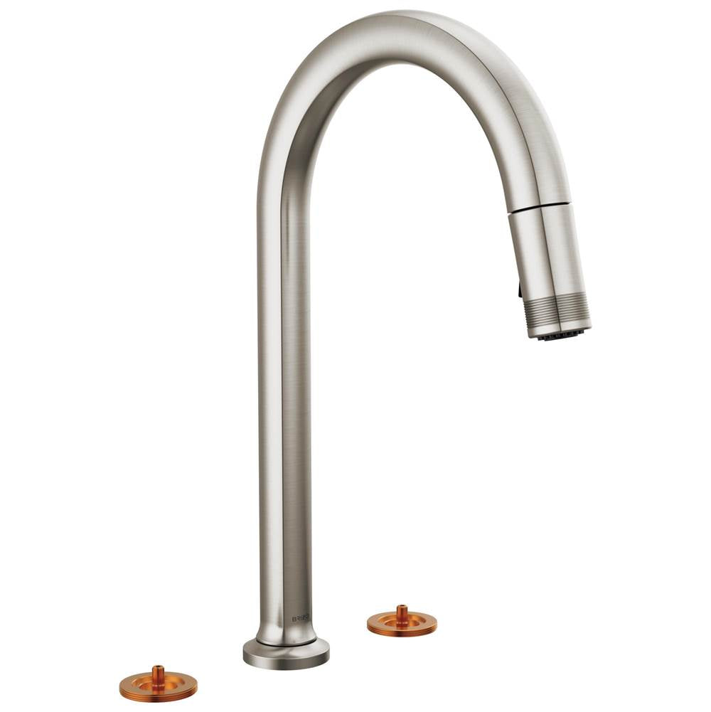 Brizo - Kintsu Widespread Pull-Down Faucet with Arc Spout - Less Handles - Stainless