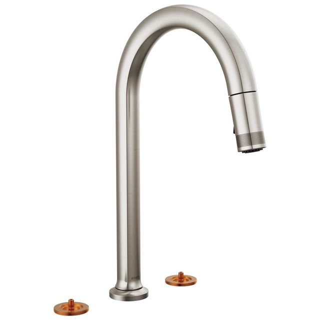 Brizo - Kintsu Widespread Pull-Down Faucet with Arc Spout - Less Handles - Stainless