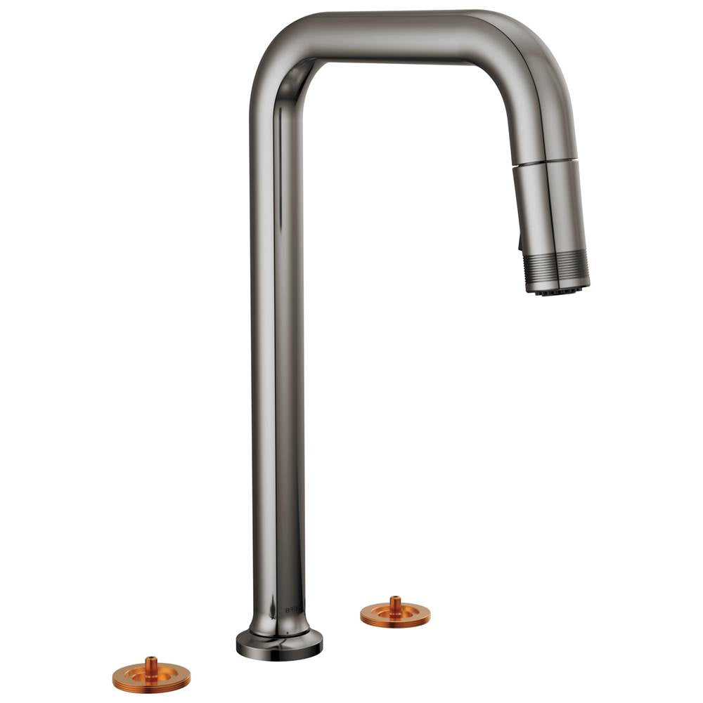 Brizo - Kintsu Widespread Pull-Down Faucet with Square Spout - Less Handles - Brilliance Black Onyx