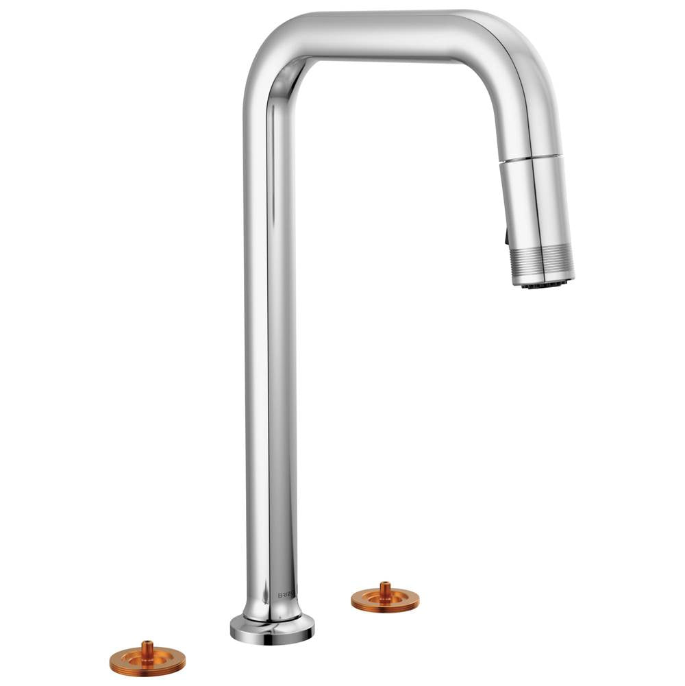 Brizo - Kintsu Widespread Pull-Down Faucet with Square Spout - Less Handles - Chrome