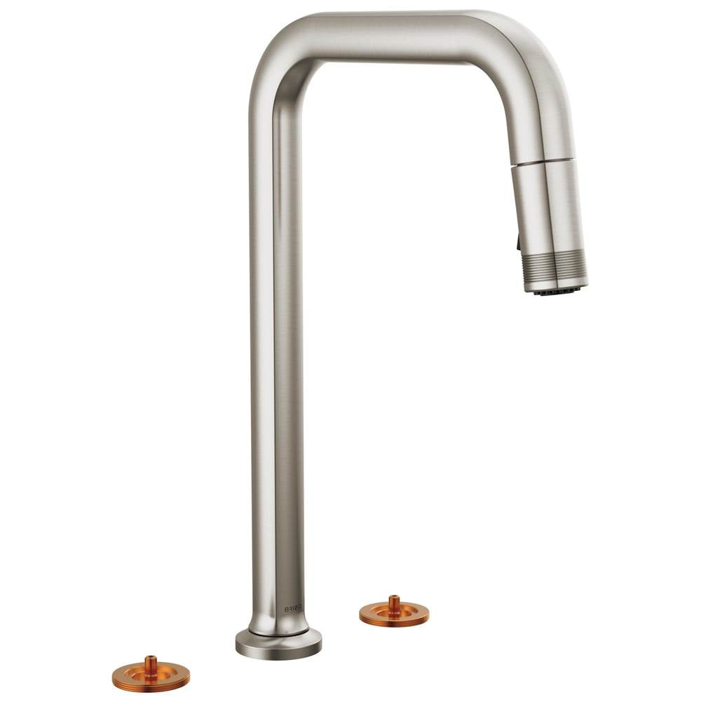 Brizo - Kintsu Widespread Pull-Down Faucet with Square Spout - Less Handles - Stainless