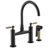 Brizo - Litze Bridge Faucet with Arc Spout and Knurled Handle - Matte Black With Luxe Gold