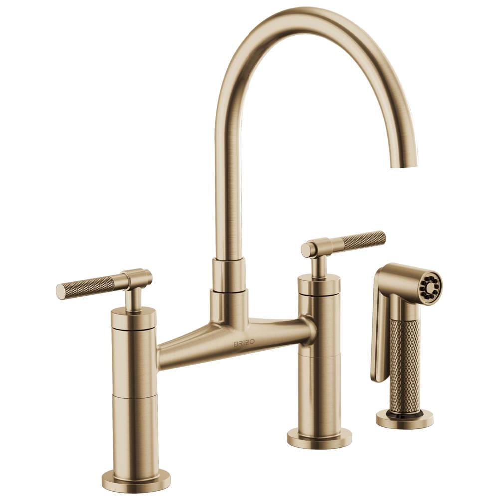 Brizo - Litze Bridge Faucet with Arc Spout and Knurled Handle - Luxe Gold