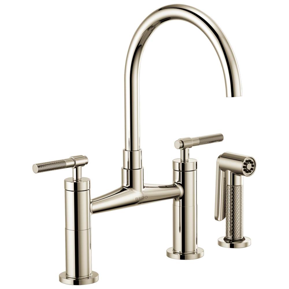 Brizo - Litze Bridge Faucet with Arc Spout and Knurled Handle - Polished Nickel