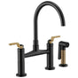 Brizo - Litze Bridge Faucet with Arc Spout and Industrial Handle - Matte Black With Luxe Gold