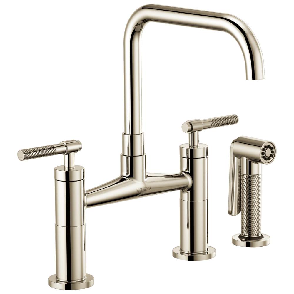 Brizo - Litze Bridge Faucet with Square Spout and Knurled Handle - Polished Nickel