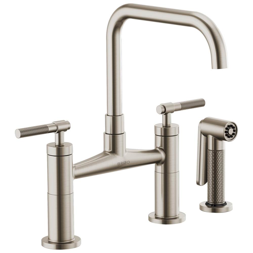 Brizo - Litze Bridge Faucet with Square Spout and Knurled Handle - Stainless
