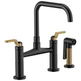 Brizo - Litze Bridge Faucet with Square Spout and Industrial Handle - Matte Black With Luxe Gold