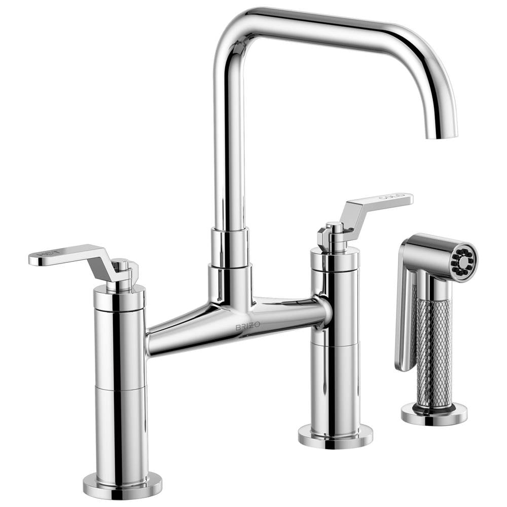 Brizo - Litze Bridge Faucet with Square Spout and Industrial Handle - Chrome
