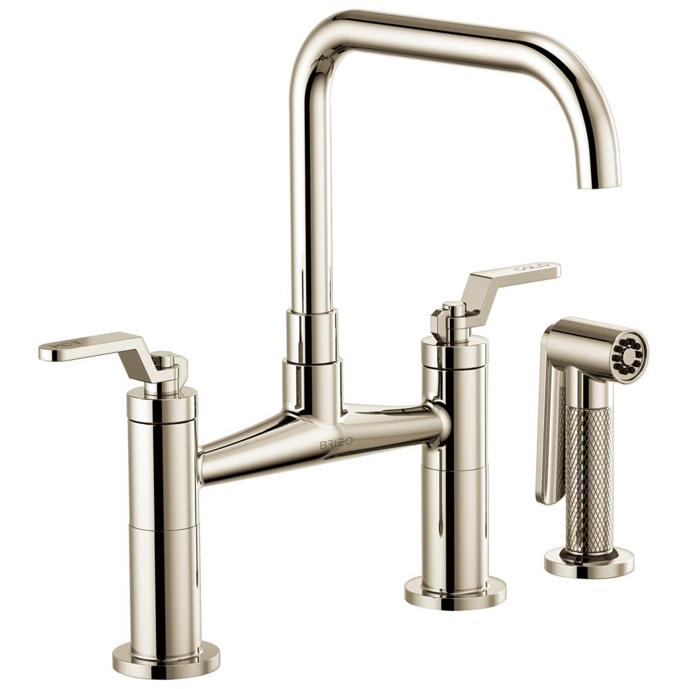 Brizo - Litze Bridge Faucet with Square Spout and Industrial Handle - Polished Nickel