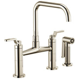 Brizo - Litze Bridge Faucet with Square Spout and Industrial Handle - Polished Nickel